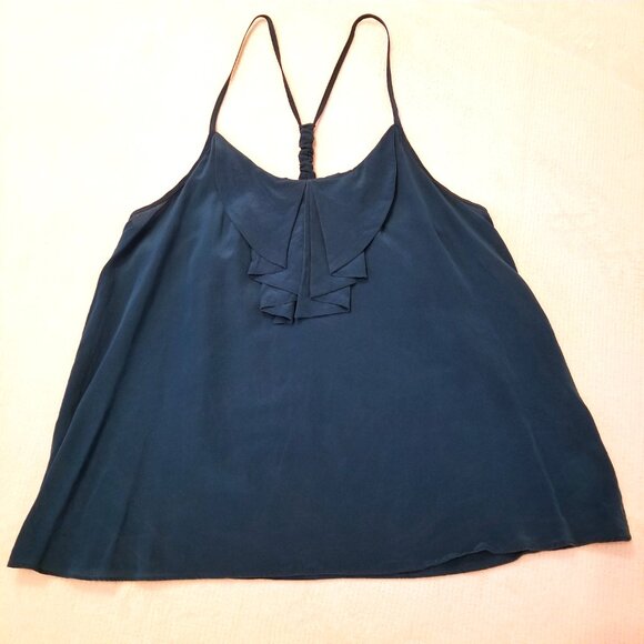 Kimchi Blue Silk Flowy Tank Top Small Blue Women Urban Outfitters Pleated Design - Picture 8 of 9
